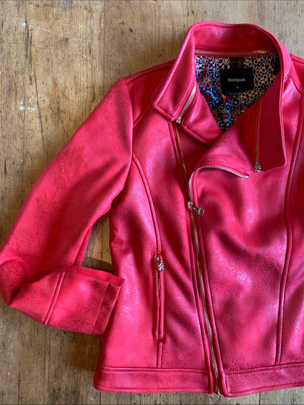 Desigual Women's Red Moto Asymmetrical Zip Leather Jacket - Picture 4 of 16